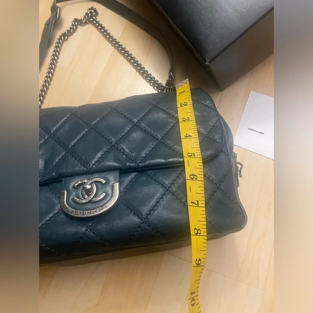 CHANEL Dark Green Quilted Shoulder Bag